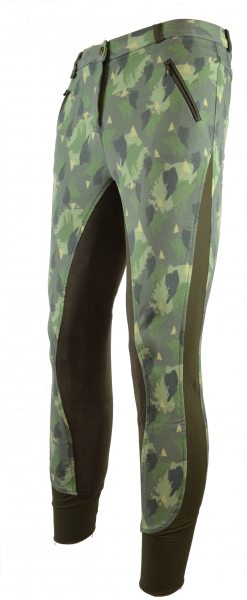 Damen Vollbesatzreithose  "Camouflage Print" in Grün